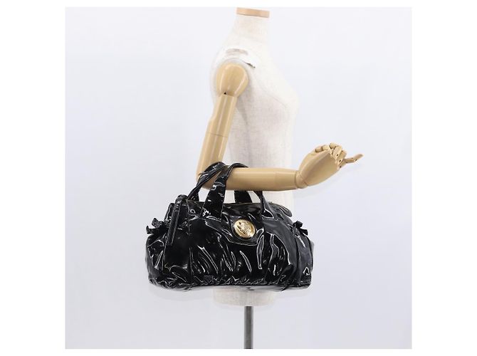 Borsa a Mano GUCCI Smalto Nero Oro 197020 Auth BA8750 D'oro - vista 23