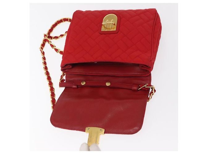 PRADA Bolso de Hombro con Cadena Nylon Rojo Dorado Auth 156490 Roja - vista 15