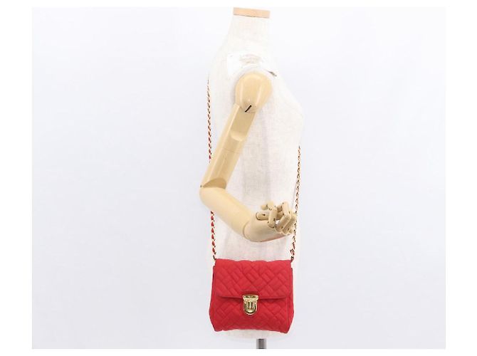 PRADA Bolso de Hombro con Cadena Nylon Rojo Dorado Auth 156490 Roja - vista 23