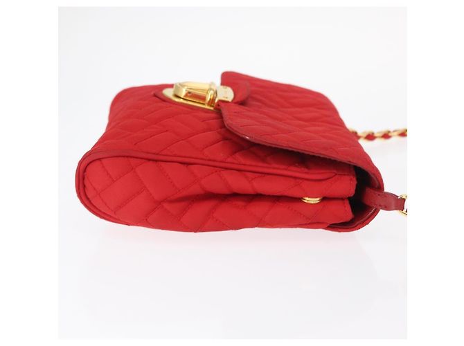 PRADA Bolso de Hombro con Cadena Nylon Rojo Dorado Auth 156490 Roja - vista 4