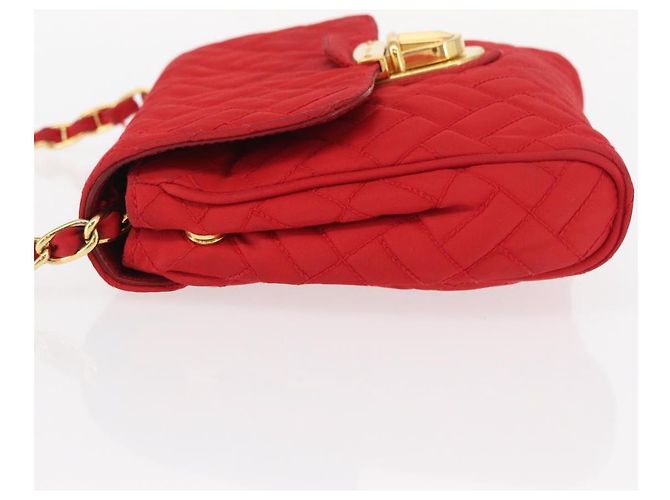 PRADA Bolso de Hombro con Cadena Nylon Rojo Dorado Auth 156490 Roja - vista 5