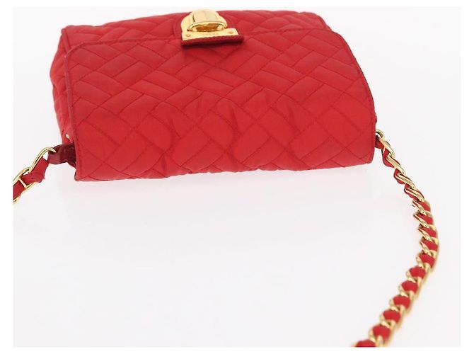 PRADA Bolso de Hombro con Cadena Nylon Rojo Dorado Auth 156490 Roja - vista 6