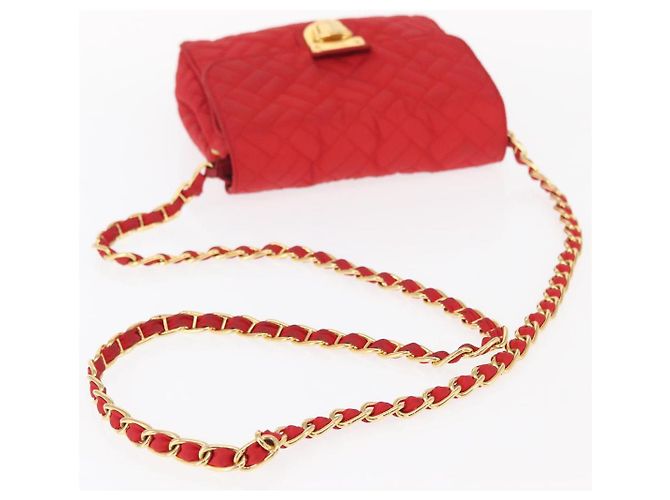 PRADA Bolso de Hombro con Cadena Nylon Rojo Dorado Auth 156490 Roja - vista 7