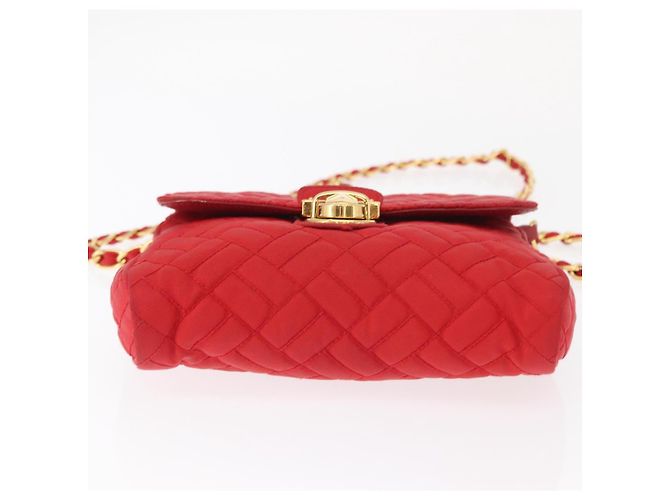 PRADA Bolso de Hombro con Cadena Nylon Rojo Dorado Auth 156490 Roja - vista 9