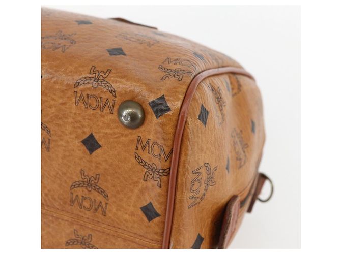 Borsa Boston Mini Vicetos Logogram MCM in pelle PVC marrone e oro Auth 151771 D'oro - vista 10