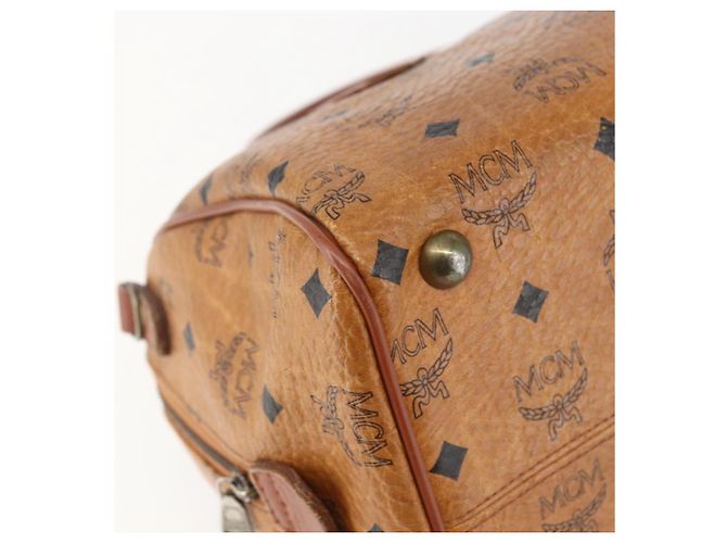 Borsa Boston Mini Vicetos Logogram MCM in pelle PVC marrone e oro Auth 151771 D'oro - vista 11
