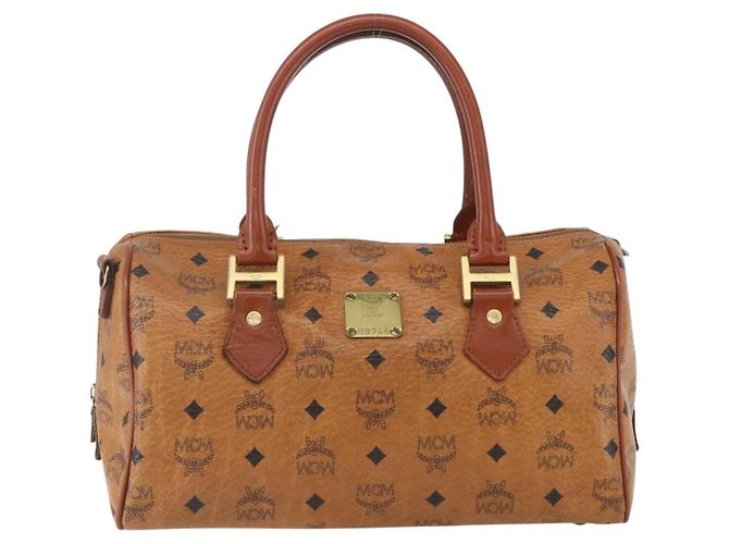 Borsa Boston Mini Vicetos Logogram MCM in pelle PVC marrone e oro Auth 151771 D'oro - vista 2