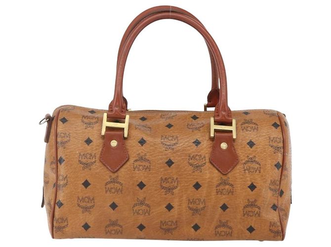 Borsa Boston Mini Vicetos Logogram MCM in pelle PVC marrone e oro Auth 151771 D'oro - vista 3