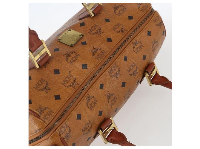 Borsa Boston Mini Vicetos Logogram MCM in pelle PVC marrone e oro Auth 151771 D'oro - vista 6