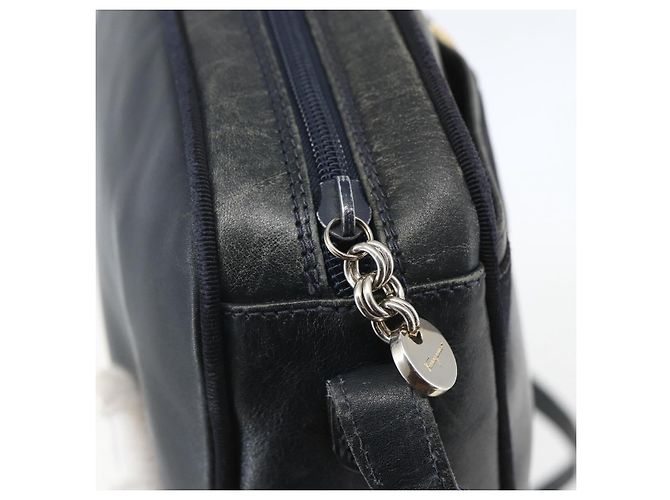 Borsa a Spalla Vala in Pelle Blu Navy e Oro Salvatore Ferragamo Auth ka930 D'oro - vista 15