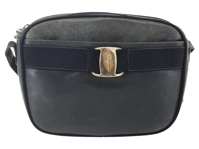 Borsa a Spalla Vala in Pelle Blu Navy e Oro Salvatore Ferragamo Auth ka930 D'oro - vista 2