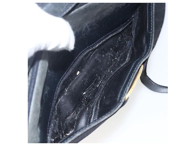 Borsa a Spalla Vala in Pelle Blu Navy e Oro Salvatore Ferragamo Auth ka930 D'oro - vista 22