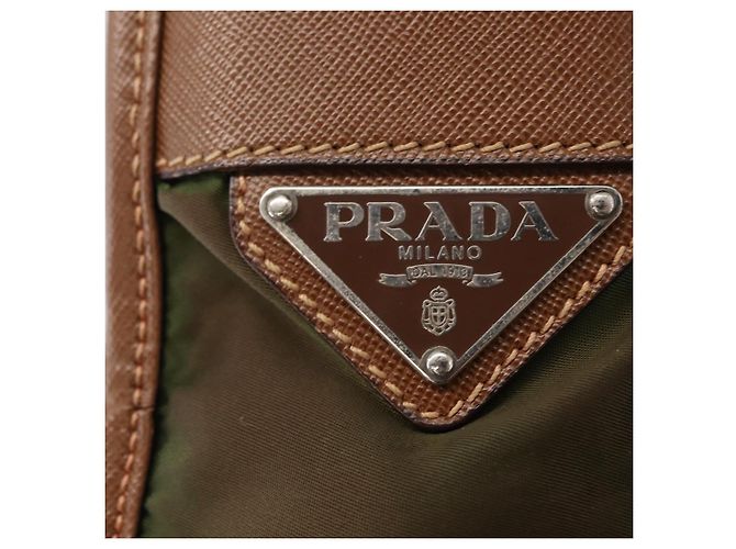 PRADA Shoulder Bag Nylon Khaki Silver Auth BA8644 Silvery - view 14