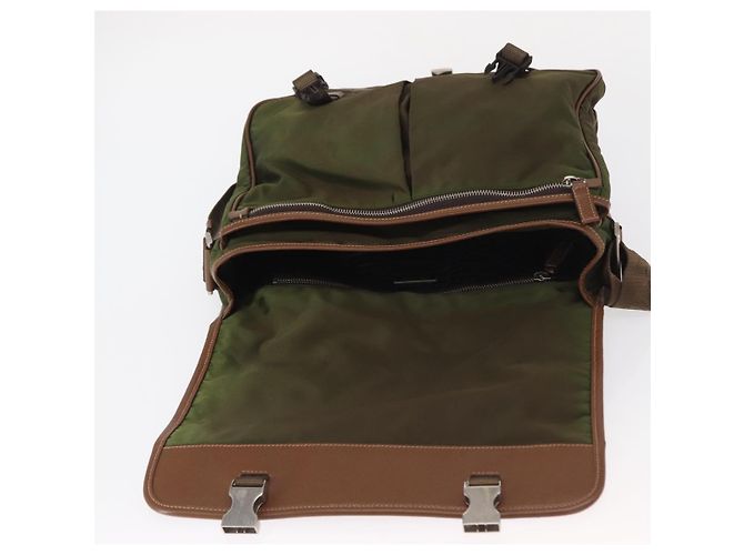 PRADA Shoulder Bag Nylon Khaki Silver Auth BA8644 Silvery - view 16
