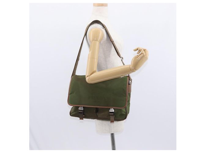 PRADA Shoulder Bag Nylon Khaki Silver Auth BA8644 Silvery - view 26