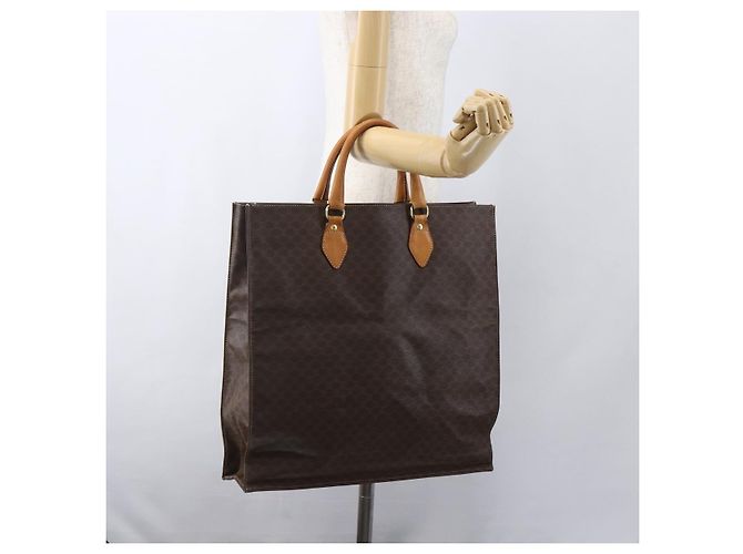 Céline Borsa a mano in tela Macadam CELINE in pelle PVC marrone oro Auth gh1448 D'oro - vista 22