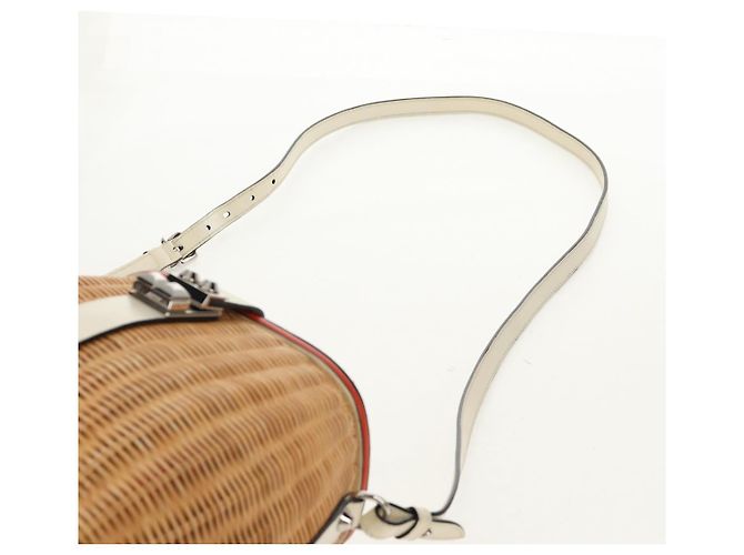 Borsa Cesta PRADA in vimini pelle bianca beige argento autentica mr1668SAM Bianco - vista 10