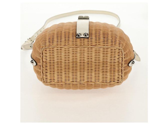 Borsa Cesta PRADA in vimini pelle bianca beige argento autentica mr1668SAM Bianco - vista 11