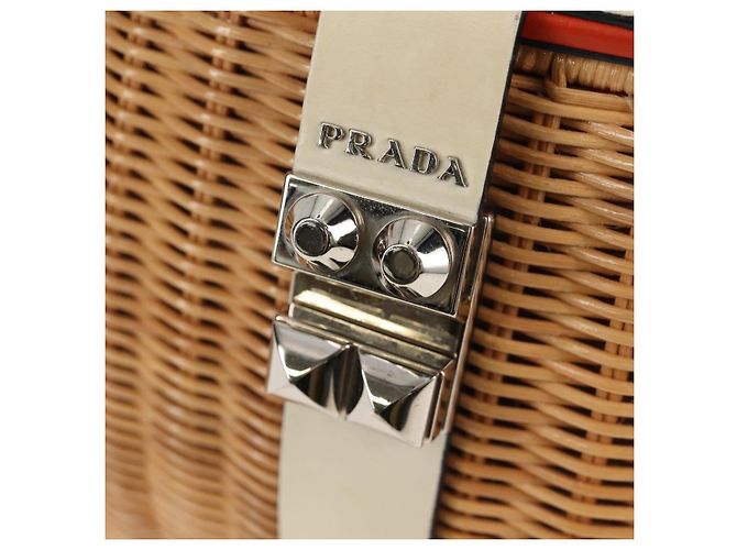 Borsa Cesta PRADA in vimini pelle bianca beige argento autentica mr1668SAM Bianco - vista 17