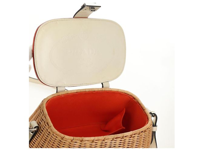 Borsa Cesta PRADA in vimini pelle bianca beige argento autentica mr1668SAM Bianco - vista 18