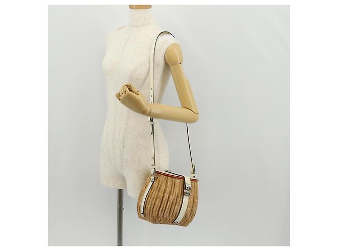 Borsa Cesta PRADA in vimini pelle bianca beige argento autentica mr1668SAM Bianco - vista 27