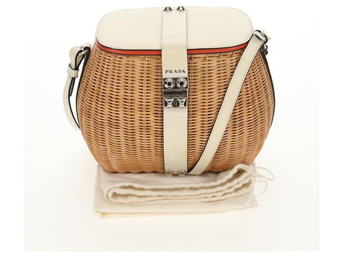 Borsa Cesta PRADA in vimini pelle bianca beige argento autentica mr1668SAM Bianco - vista 28