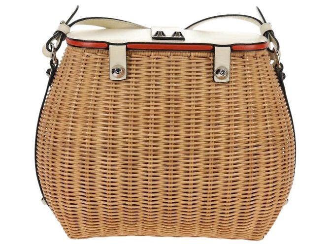Borsa Cesta PRADA in vimini pelle bianca beige argento autentica mr1668SAM Bianco - vista 3