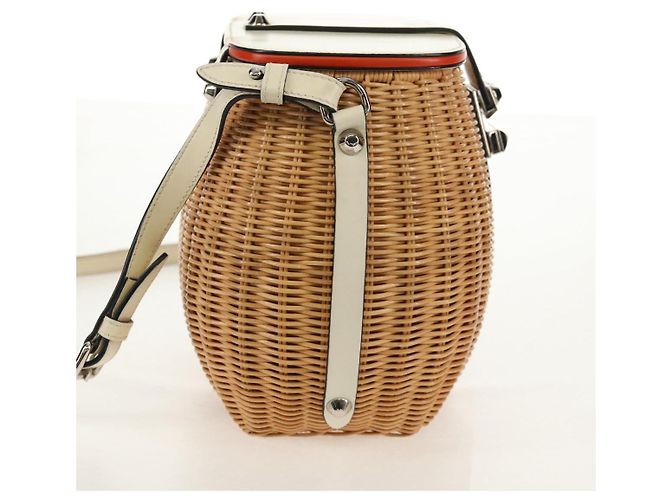 Borsa Cesta PRADA in vimini pelle bianca beige argento autentica mr1668SAM Bianco - vista 4