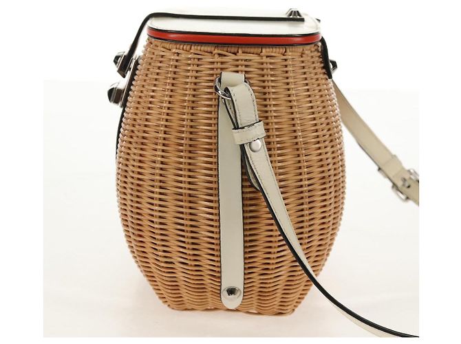 Borsa Cesta PRADA in vimini pelle bianca beige argento autentica mr1668SAM Bianco - vista 5