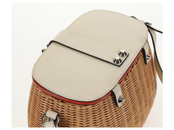 Borsa Cesta PRADA in vimini pelle bianca beige argento autentica mr1668SAM Bianco - vista 6