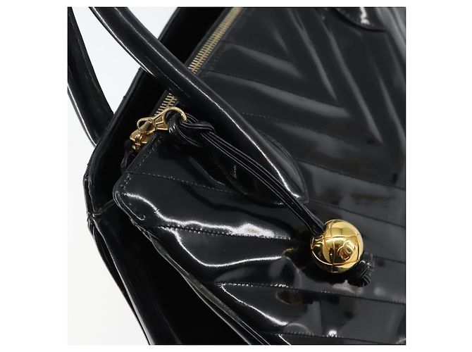 CHANEL Borsa a Mano V Stitch Smalto Nero Oro CC Auth BA8975 D'oro - vista 14