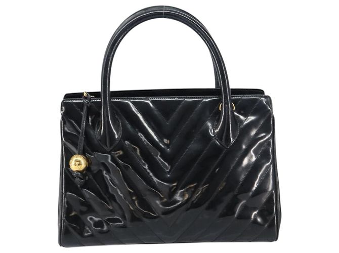 CHANEL Borsa a Mano V Stitch Smalto Nero Oro CC Auth BA8975 D'oro - vista 2