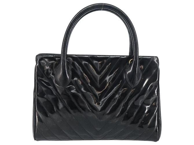 CHANEL Borsa a Mano V Stitch Smalto Nero Oro CC Auth BA8975 D'oro - vista 3