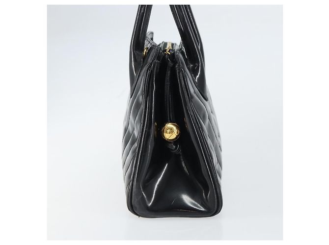 CHANEL Borsa a Mano V Stitch Smalto Nero Oro CC Auth BA8975 D'oro - vista 4