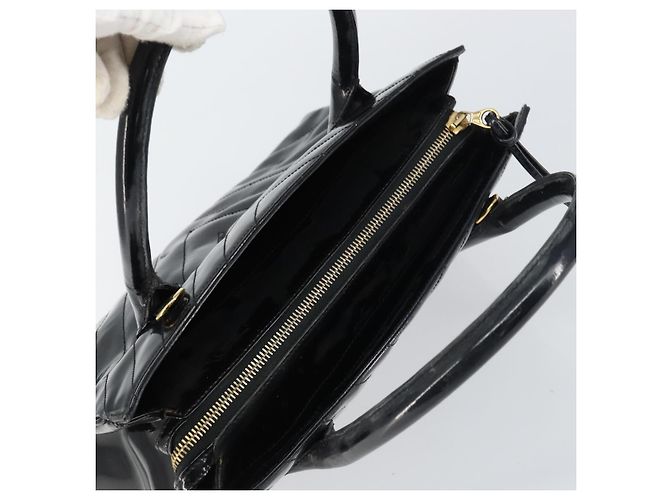 CHANEL Borsa a Mano V Stitch Smalto Nero Oro CC Auth BA8975 D'oro - vista 6