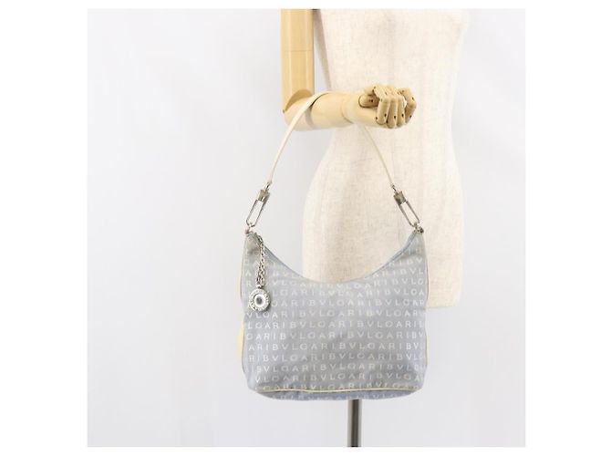 Bulgari Borsa a Spalla BVLGARI Logo Mania Tela Azzurro Chiaro Argento Auth 156799 Blu chiaro - vista 23
