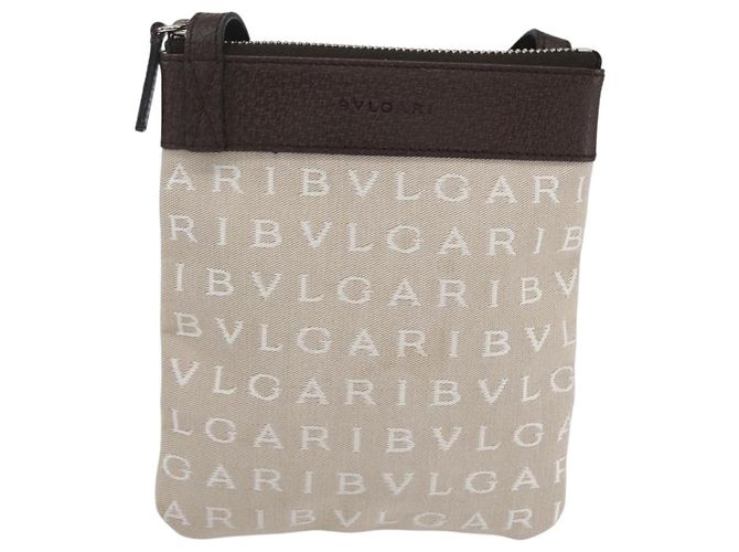 Bulgari Bolsa de Ombro BVLGARI Logo Mania Lona Bege Prata Auth 148587V - vista 2