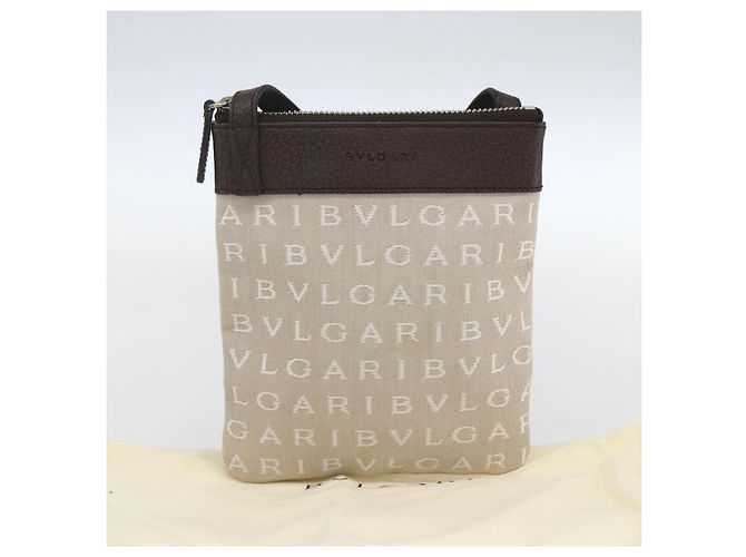Bulgari Bolsa de Ombro BVLGARI Logo Mania Lona Bege Prata Auth 148587V - vista 22