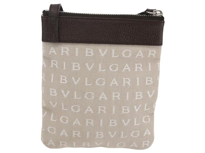 Bulgari Bolsa de Ombro BVLGARI Logo Mania Lona Bege Prata Auth 148587V - vista 3