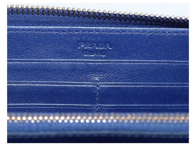 Portafoglio PRADA Pelle Nylon Blu Oro Auth am10008 D'oro - vista 15