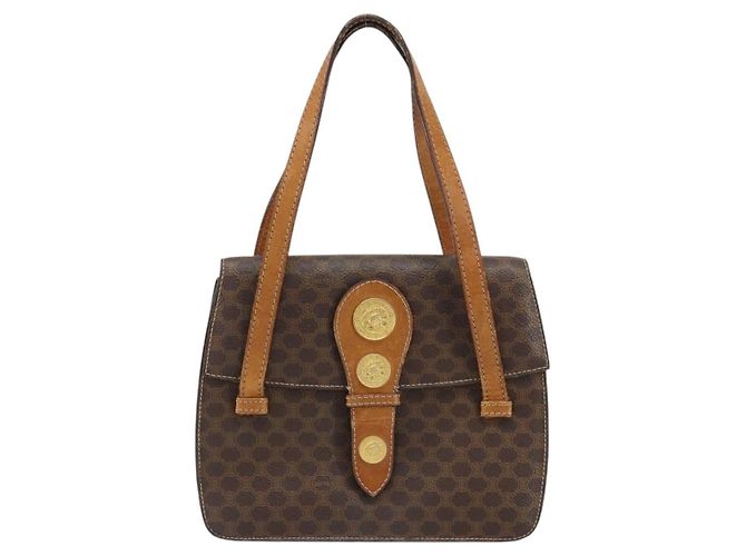 Céline Borsa a mano in tela Macadam Medallion CELINE in pelle PVC marrone oro Auth 156441 D'oro - vista 2