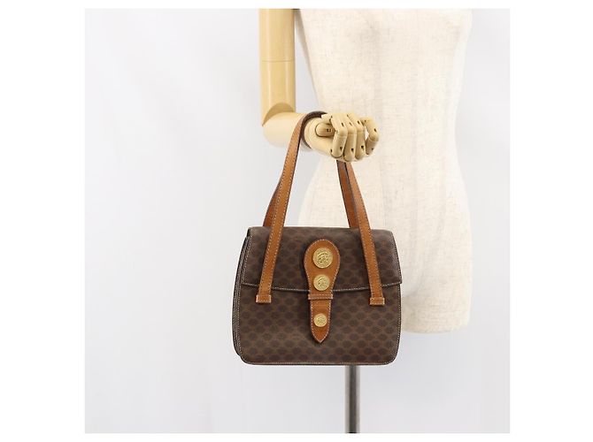 Céline Borsa a mano in tela Macadam Medallion CELINE in pelle PVC marrone oro Auth 156441 D'oro - vista 22