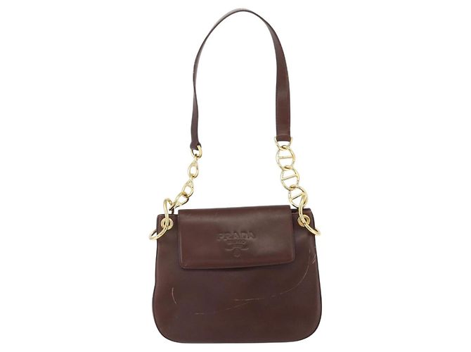 Borsa a Spalla PRADA in Pelle Marrone Oro Auth gh1442 D'oro - vista 2