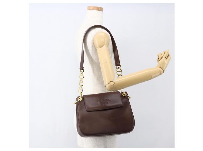 Borsa a Spalla PRADA in Pelle Marrone Oro Auth gh1442 D'oro - vista 23