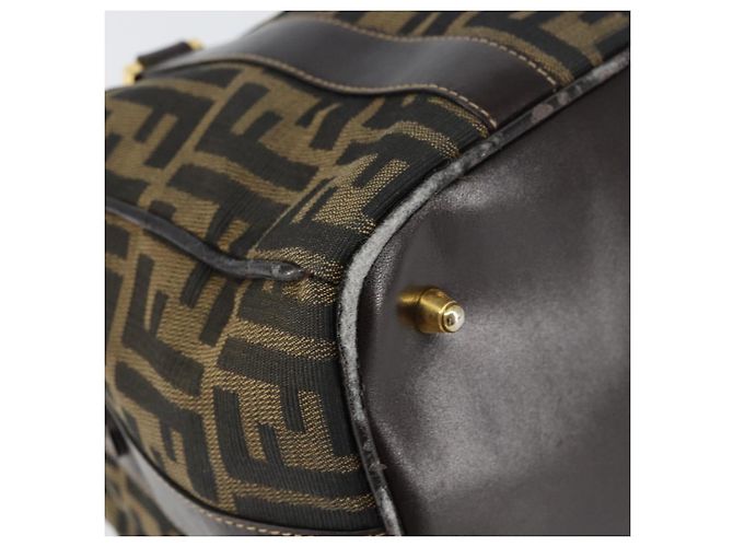 Borsa a mano in tela Zucca FENDI nera marrone oro Auth 155701 Nero D'oro - vista 12