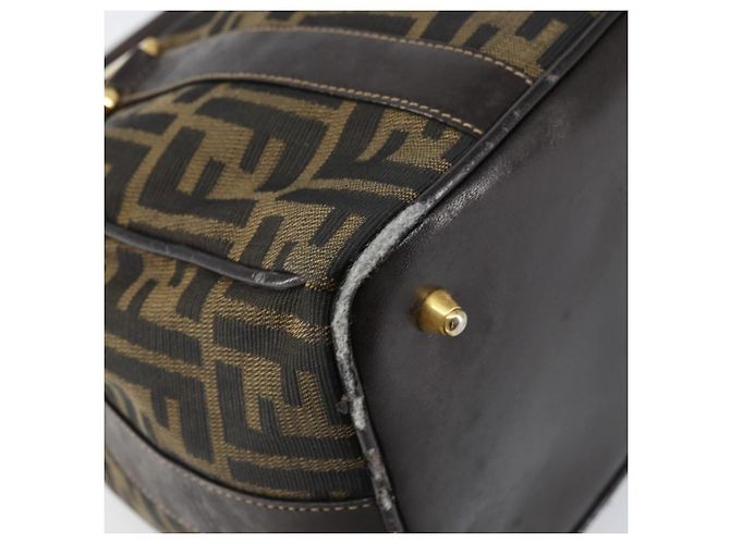 Borsa a mano in tela Zucca FENDI nera marrone oro Auth 155701 Nero D'oro - vista 14