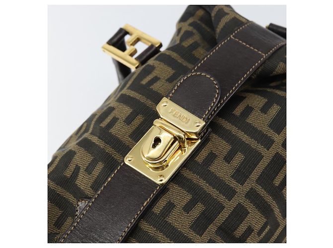 Borsa a mano in tela Zucca FENDI nera marrone oro Auth 155701 Nero D'oro - vista 15
