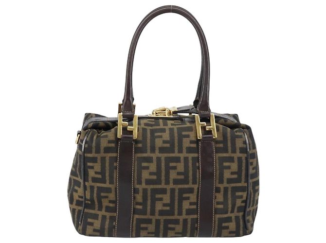 Borsa a mano in tela Zucca FENDI nera marrone oro Auth 155701 Nero D'oro - vista 2
