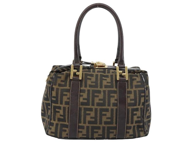Borsa a mano in tela Zucca FENDI nera marrone oro Auth 155701 Nero D'oro - vista 3