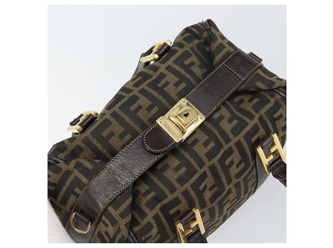 Borsa a mano in tela Zucca FENDI nera marrone oro Auth 155701 Nero D'oro - vista 6